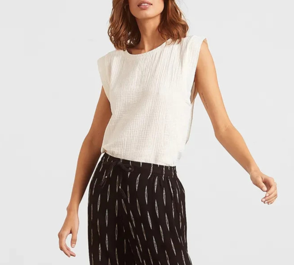 EILEEN FISHER Organic Cotton Voile Box Round Neck top White Pet M A009031